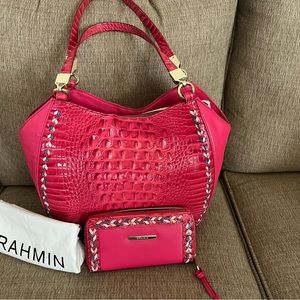 Brahmin Marianna ribbon botany handbag EUC,NEW matching zip wallet (RARE),tassel